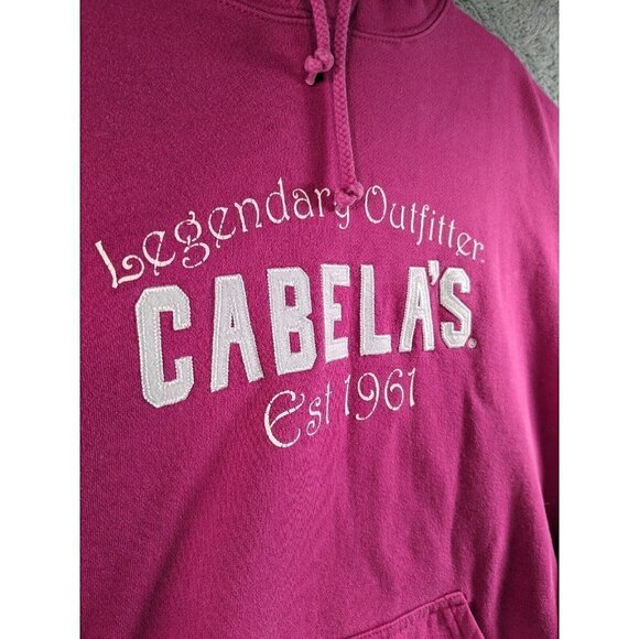 Cabela's Hoodie Womens Medium Pullover Sweatshirt Cotton Poly Spellout Pink - Picture 15 of 15